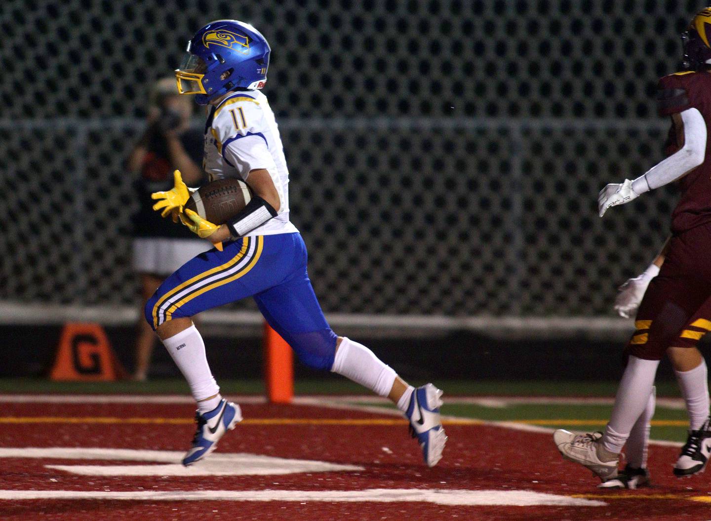 Johnsburg’s Ryan Franze trots across the goal line with a touchdown in varsity football action on Friday, Sept. 13, 2024, at Richmond-Burton High School in Richmond.