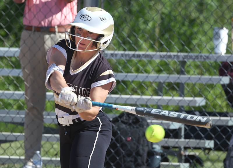 Sycamore's Addison McLaughlin slaps the ball to third during their Class 3A sectional semifinal against Kaneland Thursday, May 30, 2024, at Sycamore High School.