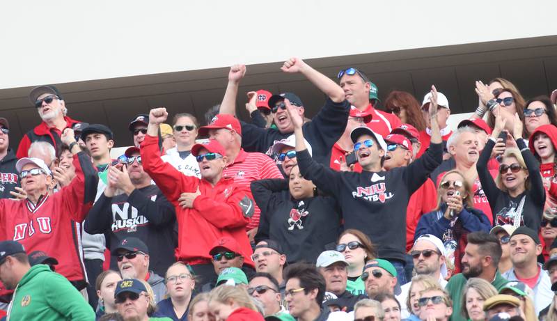 NIU fans cheer on the Huskies on Saturday, Sept. 7, 2024 at Notre Dame Stadium.