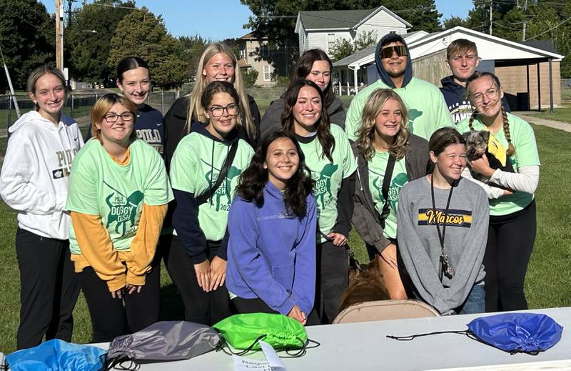 Here are the Polo Student Council members who organized and ran the 2024 Doggy Dash on Saturday, Sept. 7, 2024. Front row: Jada Garcia and Lydia Anderson. Middle row: Ryplee Custer, Gracie Woodin, Abbie Barron, Alayna Young, and Natalya Witkowski. Back row: Laynie Mandrell, Macie Mandrell, Bella Bergstrom, Mazy Queckboerner, Jeffrey Donaldson, and Gage Zeigler.