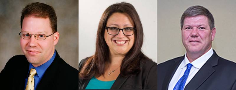 Three candidates are running for two seats in District 9 of the McHenry County Board. From left to right, they are Michael Skala, Jessica Phillips and Jim Kearns.