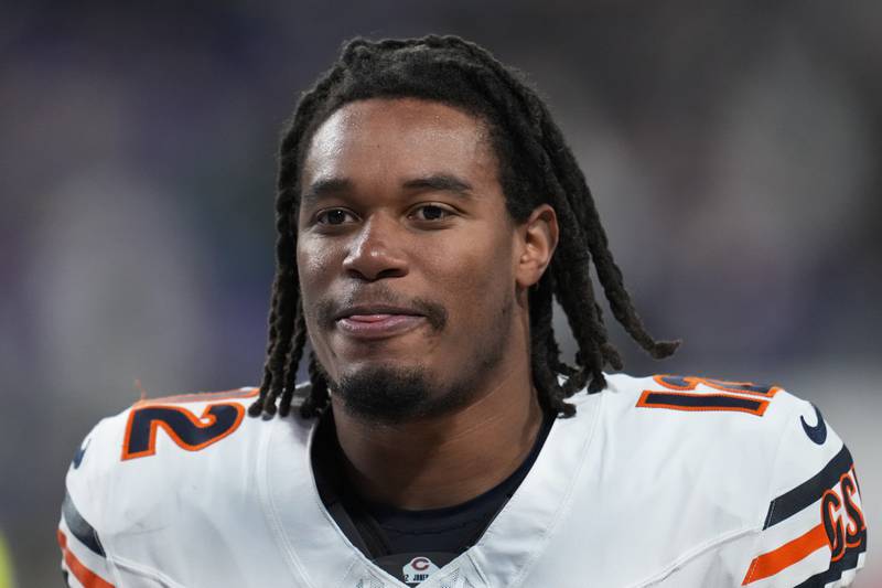 Chicago Bears wide receiver Velus Jones Jr. (12) walks off the field after the 12-10 win against the Minnesota Vikings of an NFL football game Monday, Nov. 27, 2023, in Minneapolis. (AP Photo/Abbie Parr)