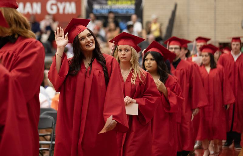 Sky Fowler proceeds into Kingman Gymnasium on Friday, May 24, 2024, with the rest of the Class of 2024 for Ottawa High School's commencement ceremony.