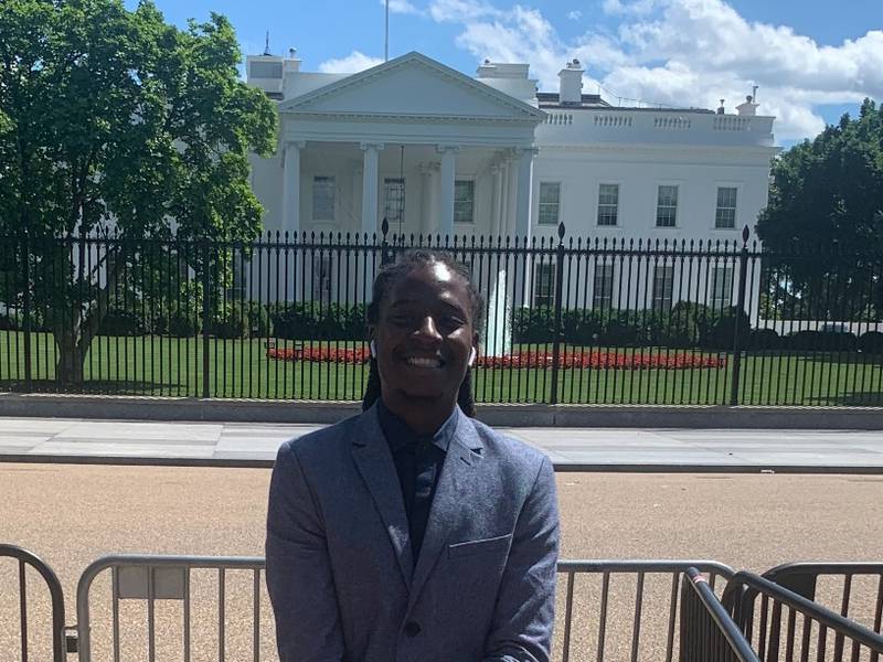 DeKalb District 428's Huntley Middle School math teacher Justin Johnson is seen outside the White House during a trip to Washington D.C. on Mother's Day weekend May 12, 2024.