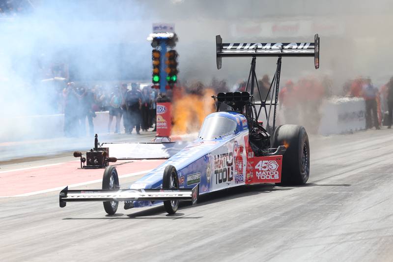 Antron Brown wins the Top Fuel final at the NHRA’s Gerber Collision and Glass Route 66 Nationals at Route 66 Raceway on Sunday, May 19, 2024, in Joliet.