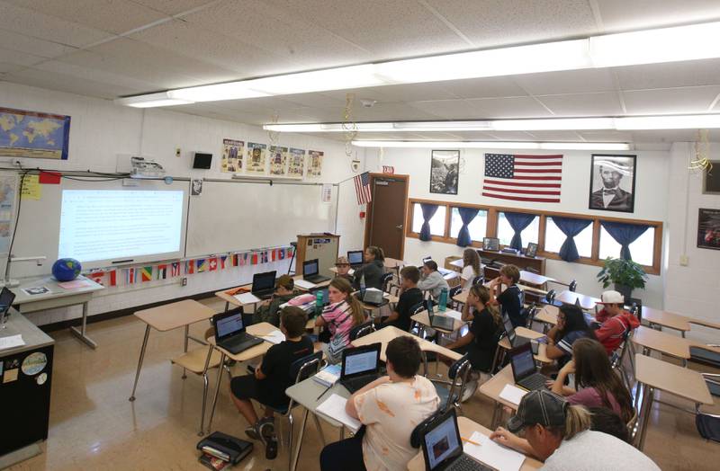 A view of Mr. Nick Hauser's Social Studies classroom Thursday, Sept. 12, 2024 at the Putnam County Jr. High School in McNabb. The classroom has a seperate furnace that is seperate from the rest of the building.