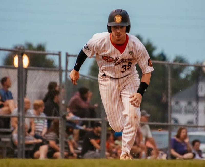 Nick Weaver runs home during the Illinois Valley Pistol Shrimp's 9-8, 11-inning victory over the Normal CornBelters on Wednesday, July 24, 2024 at Schweickert Stadium in Peru.