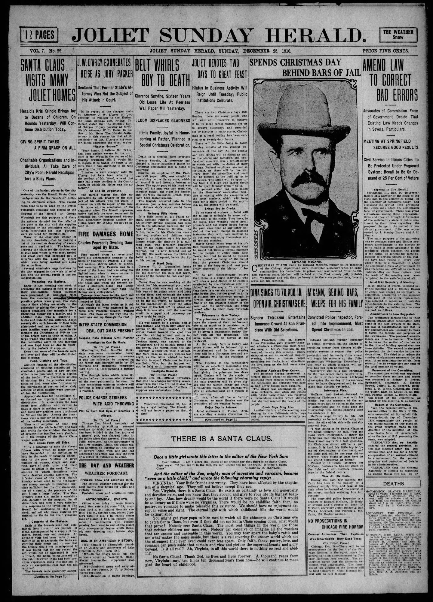 The Herald News Joliet. Front page Sunday, December 25, 1910