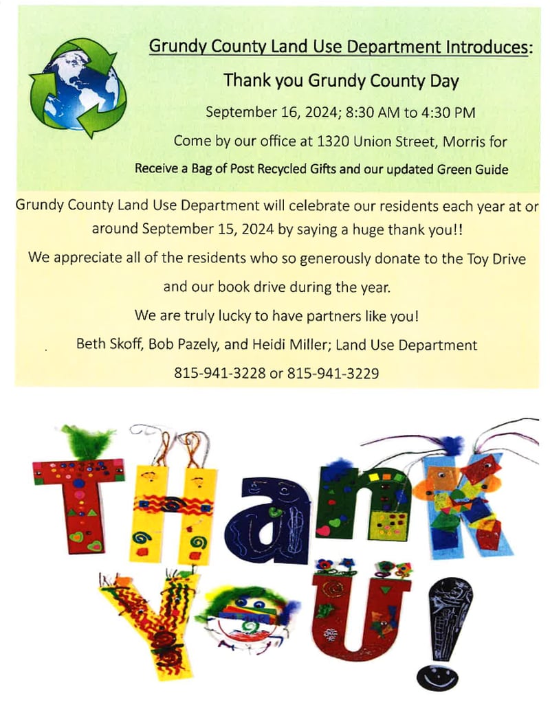 The flyer for the Grundy County Land Use Department's Thank You, Grundy County Day.