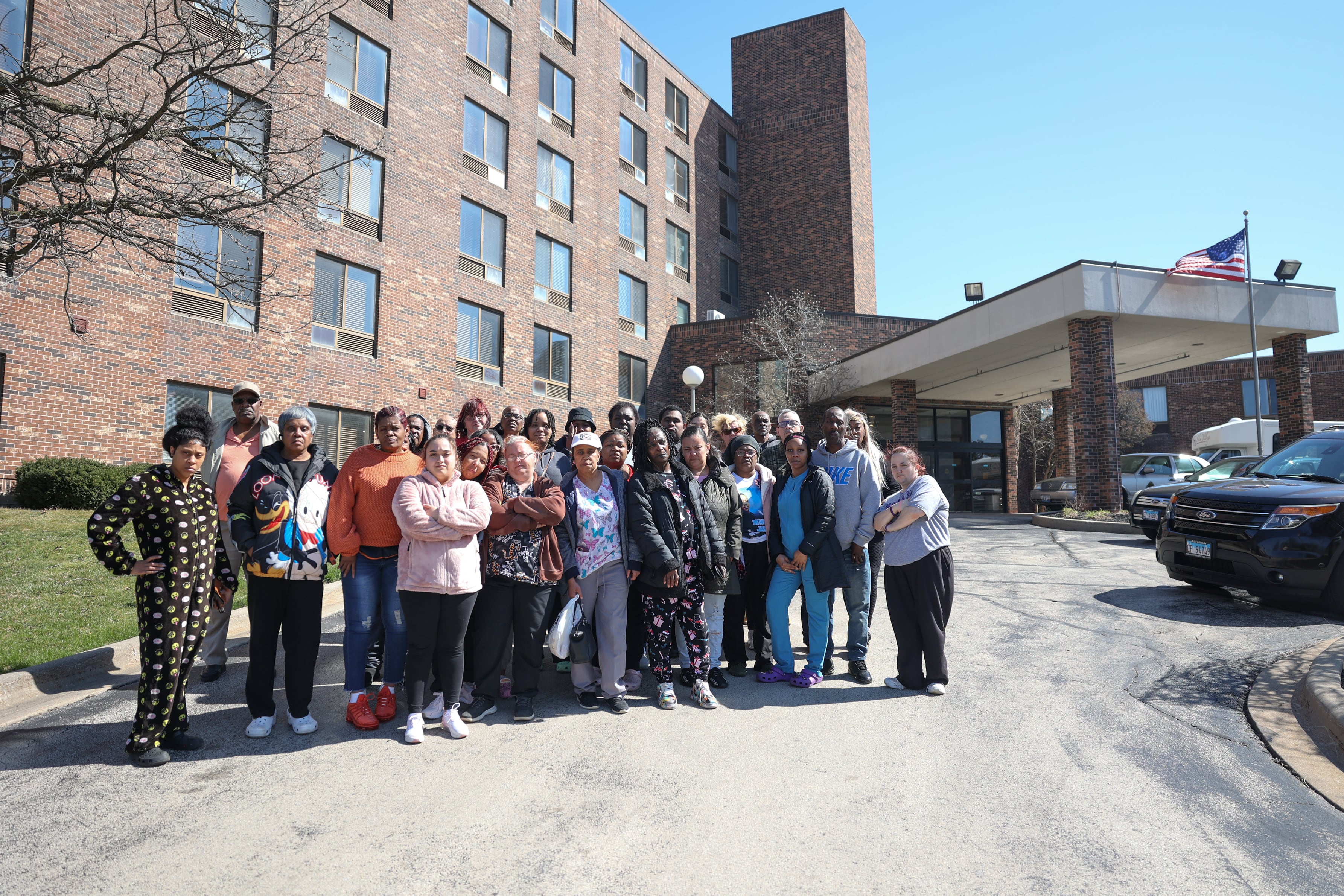 Salem Village Nursing and Rehabilitation staff stands outside the facility on Monday, Mar. 11th in Joliet.