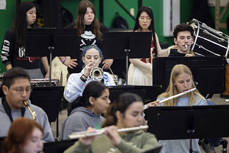 The Rock Falls band practices for the IHSA organizational music contests Tuesday, April 11, 2023. Competition will be this Friday and Saturday.