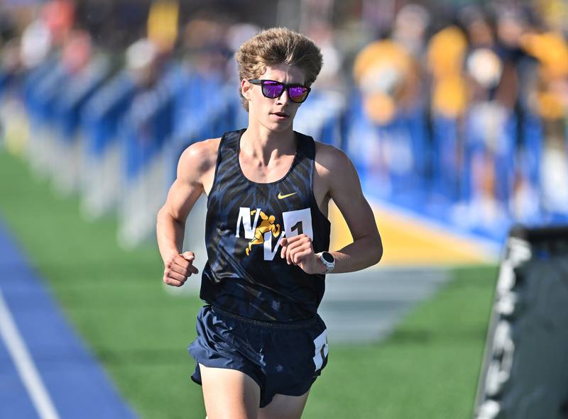 Neuqua Valley's Zac Close cruising in the 3200 meter event during the IHSA 3A Sectional track meet  on Friday, May. 17, 2024, at Joliet.