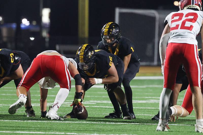 Joliet West’s Antoine Brooks draws the Yorkville defense offsides on Friday, Sept. 13, 2024 in Joliet.