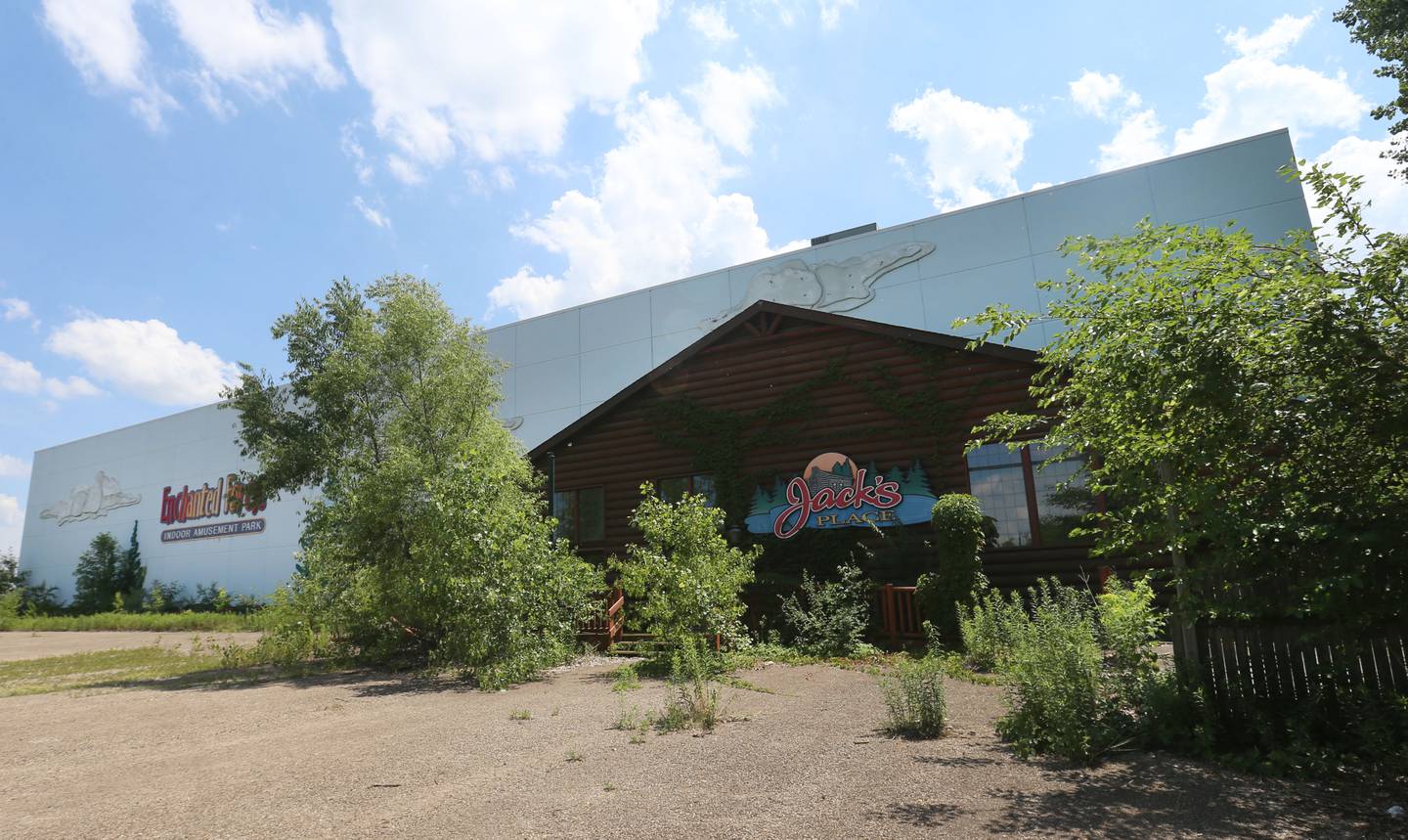 A view of the abandoned Enchated Forest building on Monday, June 17, 2024 at Grand Bear Resort at Starved Rock in Utica.