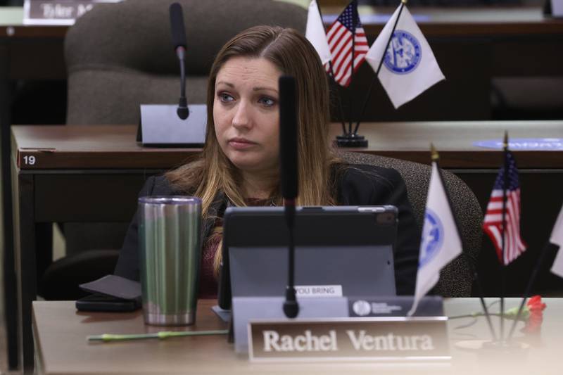 Rachel Ventura at the Will County board meeting at the Will County Office Building. Thursday, Mar. 17, 2022, in Joliet.