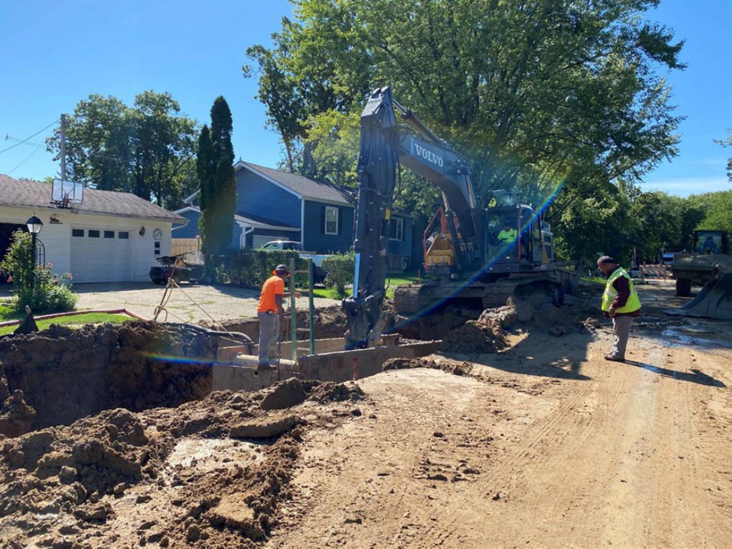 Crews place structures in September 2022 as part of Holiday Hills' sewer project, connecting the village to the Northern Moraine Water Reclamation District.