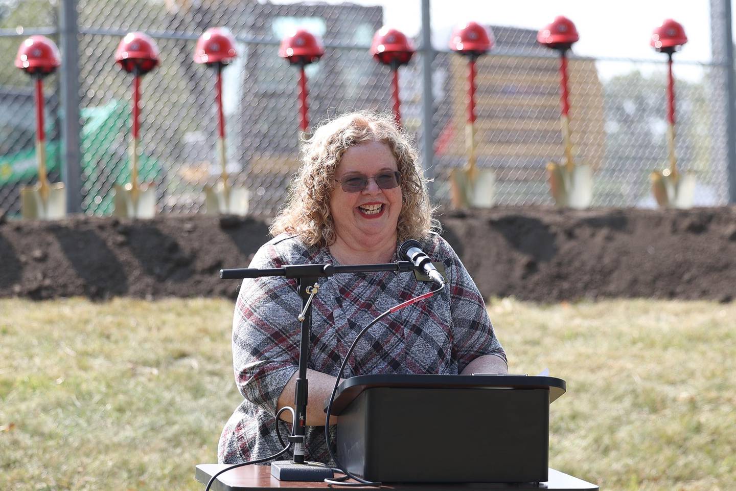 District 86 Superintendent Theresa Rouse speaks at the ground breaking ceremony for Gompers Junior High School on Thursday, Sept. 12, 2024 in Joliet.