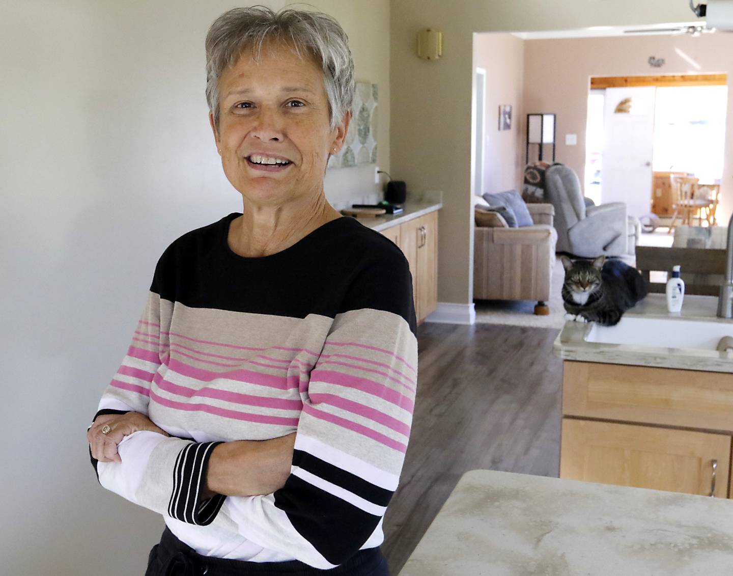 Debbie Koerber on Thursday, Oct. 17, 2024, at her home in McHenry. Koerber, who will need a kidney transplant one day, has made ads and cards in hopes of finding a donor.