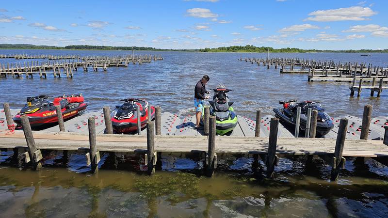 Blarney Island, on Grass Lake in Antioch, is one of seven locations throughout the Chain O' Lakes that have installed docks for PWC thanks to help from Nielsen Enterprises. About 30 of the docks now dot the lakes, allowing personal watercraft operators to dock their rides.