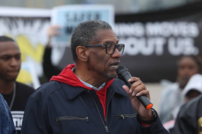 Will County Board Member Herbert Brooks, Jr. speaks at a rally outside the Amazon MDW2 facility on Tuesday, October 11th in Joliet. Amazon employees of MDW2 are teaming with Workers for Justice, a nonprofit organization supporting warehouse workers, to demand a safer work place and jobs that offer a living wage.