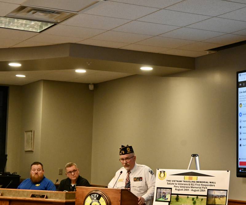 American Legion Post 375 Commander Dennis J. Znaniecki announced during Monday night’s city council meeting that The Vietnam Traveling Memorial Wall will be in Peru Veterans Memorial Park from Aug. 24- Aug. 28.