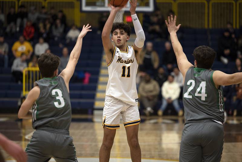 Sterling’s Nicolas Battaglia puts up a shot Friday, Jan. 6, 2023 against Geneseo.