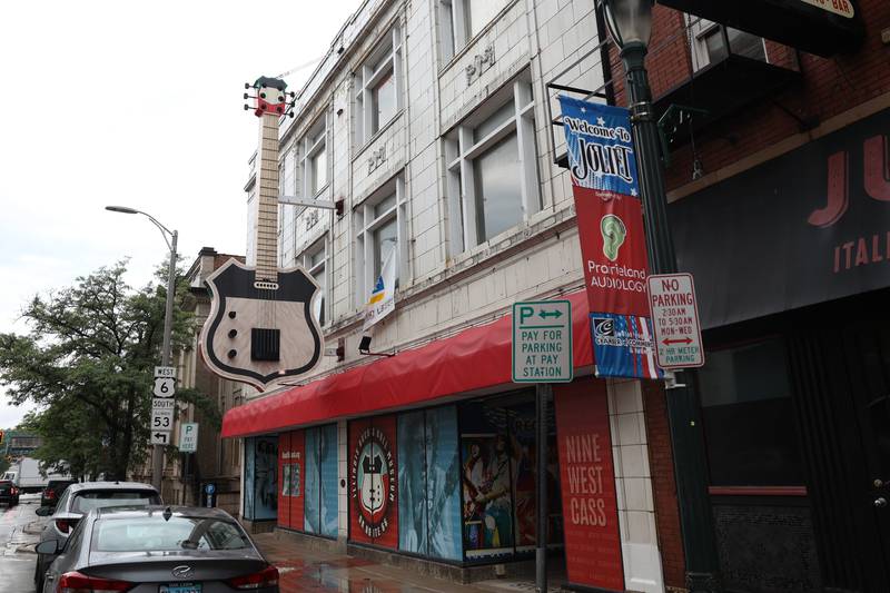 The Illinois Rock and Roll Museum on Route 66 sits along West Cass Street in downtown Joliet. The Museum has reopened after the exterior was damaged by storms in July.