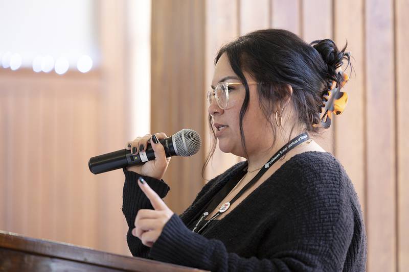 LSSI supervisor Ashly Regalado speaks about the organization's work Wednesday, May 1, 2024 during the United Way of Lee County’s campaign celebration. LSSI received the Partner Agency of the Year award.