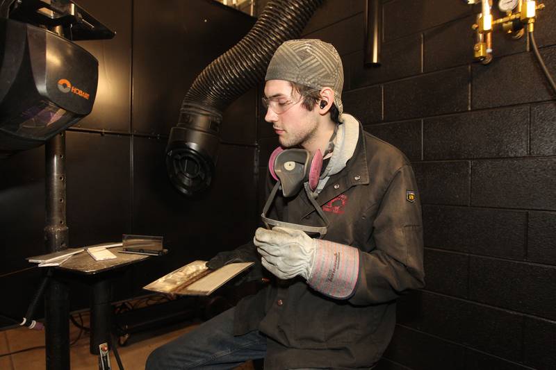 Trevor Miksch, of Gurnee finishes his welding project using stainless steel at the College of Lake County Advanced Technology Center (ATC) on November 16th in Gurnee.
Photo by Candace H. Johnson for Shaw Local News Network