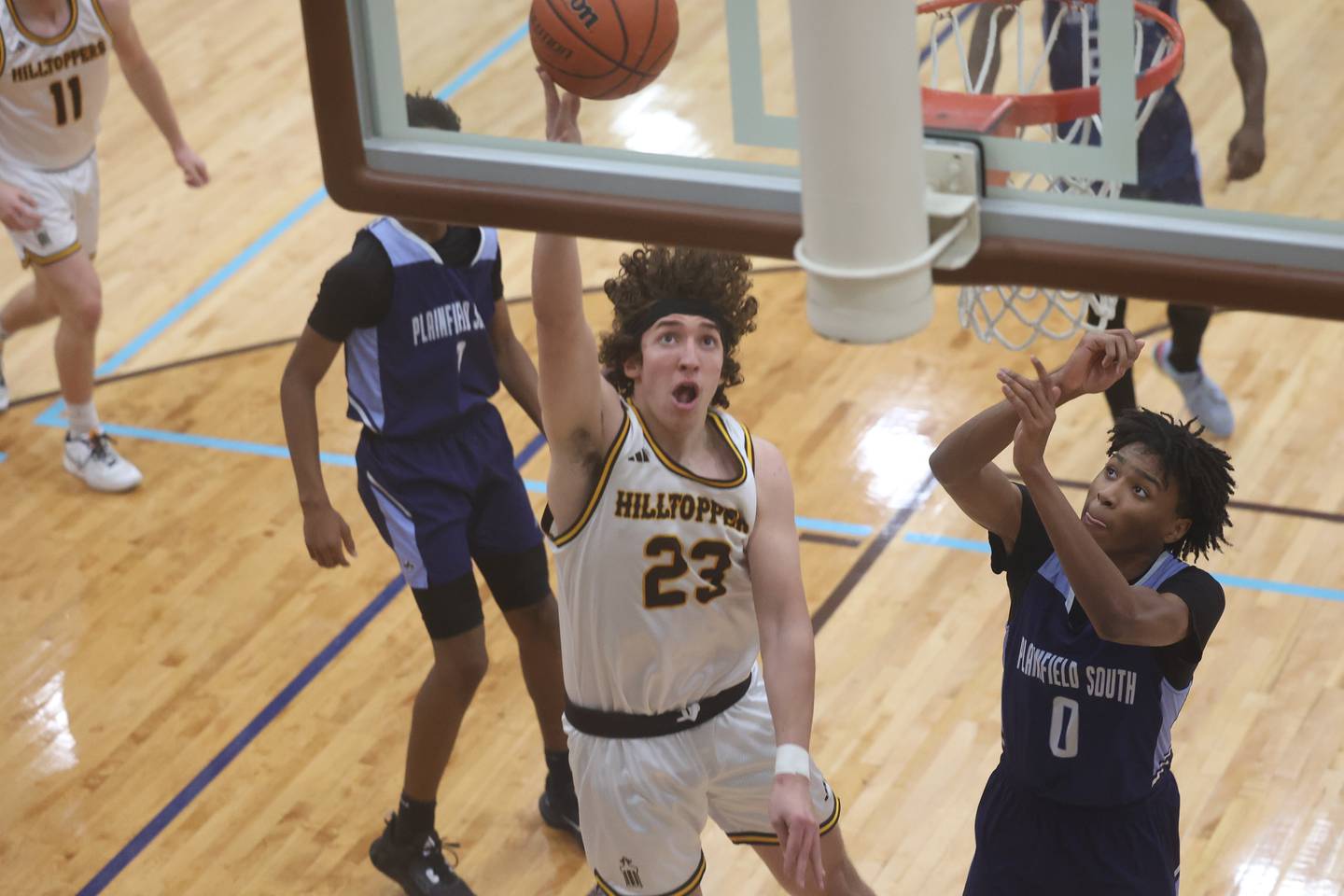 Joliet Catholic’s Jake Troyner lays in a shot against Plainfield South on Wednesday, Jan. 17th, 2024 in Joliet.