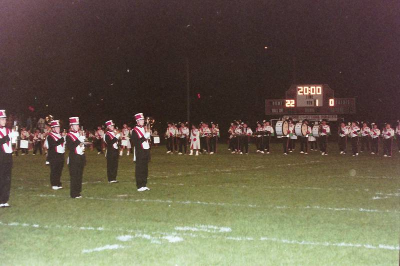 The L-P and Ottawa bands perform together at halftime during the "Gridiron Game" on Sept. 25, 1998 at King Field.