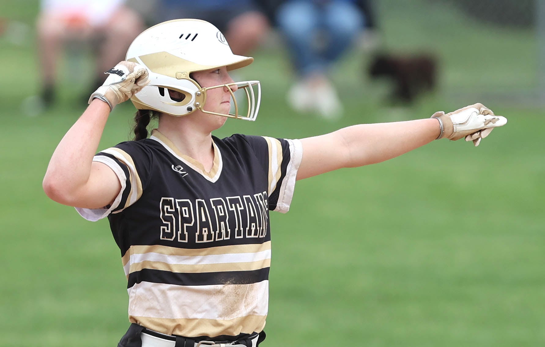 Sycamore's Tia Durst reacts after hitting a double during their game against DeKalb in 2022 at Sycamore High School.