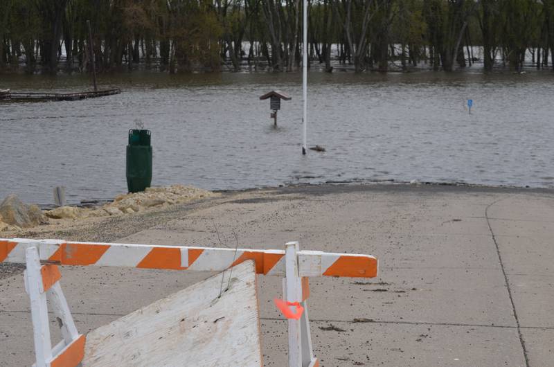 The marina in Fulton is closed because of rising waters of the Mississippi River on Saturday, April 22, 2023.