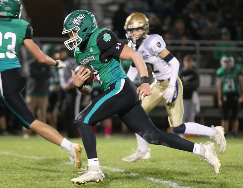 Seneca's Nick Grant takes off on this run to score a touchdown against Marquette on Friday, Oct. 18, 2024 at Seneca High School.