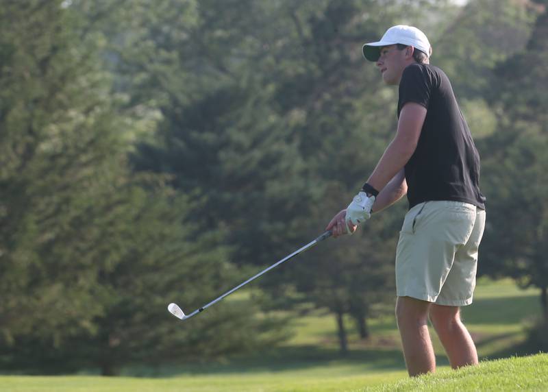 Ethan Hanaman golfs on the 17th hole during the Illinois Valley Mens Golf Championship on Sunday, July 28. 2024 at Mendota Golf Club.