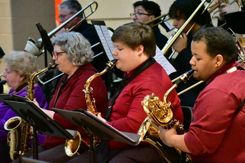 Diane Nelson, Colton Schaefer, and Fred Davis perform during a previous Illinois Valley Community College Jazz Ensemble concert.