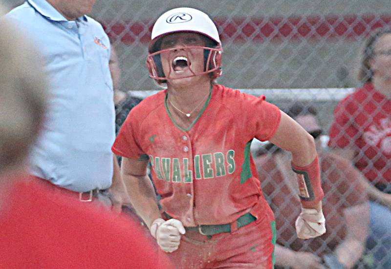 L-P's Karmen Piano reacts after scoring a run against Streator during the Class 3A Regional semifinal game on Tuesday, May 21, 2024 at Metamora High School.
