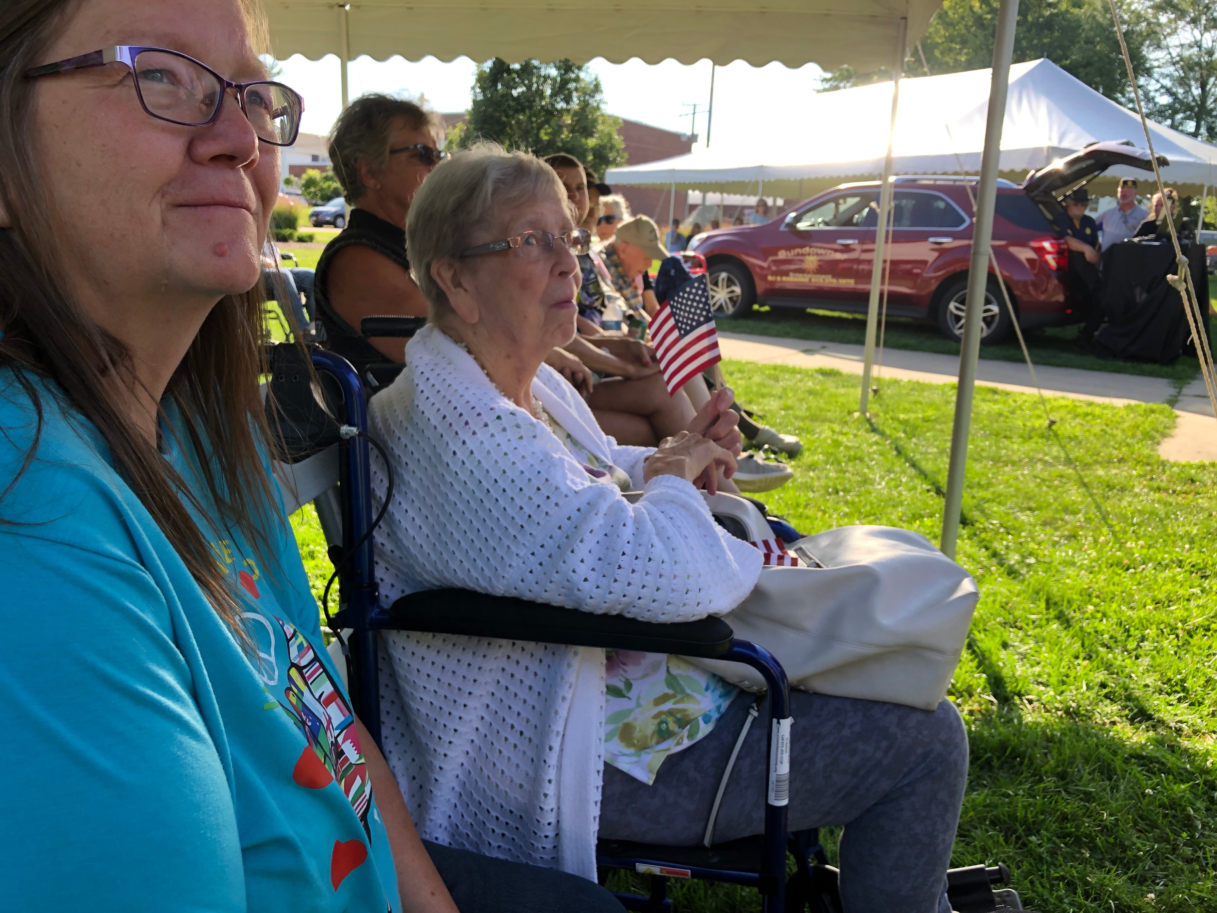 Tina Griffith, left, joined her mother, Brenda Rueff, in remembering Walter Rueff at the Keep the Spirit of '45 Alive service on Sunday, Aug. 11, 2024, at McHenry's Veteran's Park. Walter Rueff was both a World War II and a Korean War veteran.