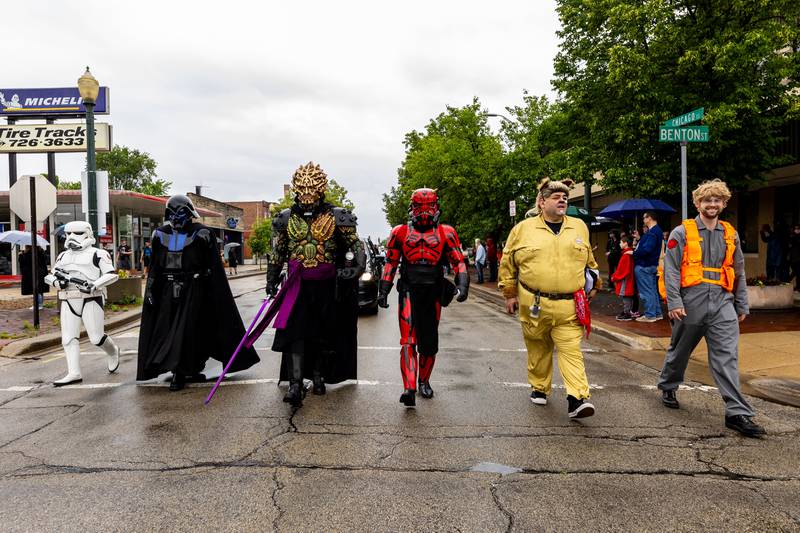 Cosplayers march in Joliet Public Library's Star Wars Day Parade on June 1, 2024.