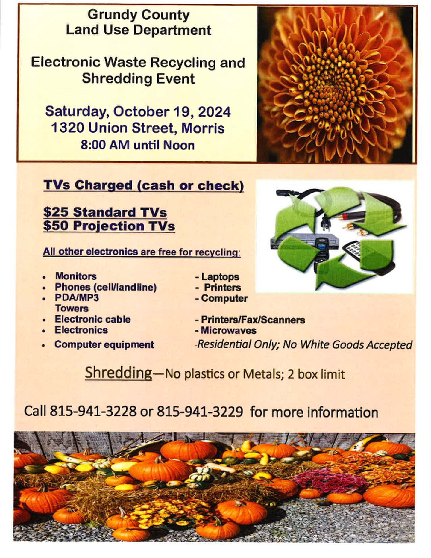 The flyer for the Grundy County Land Use Department's electronic waste recycling event on Saturday, Oct. 19.