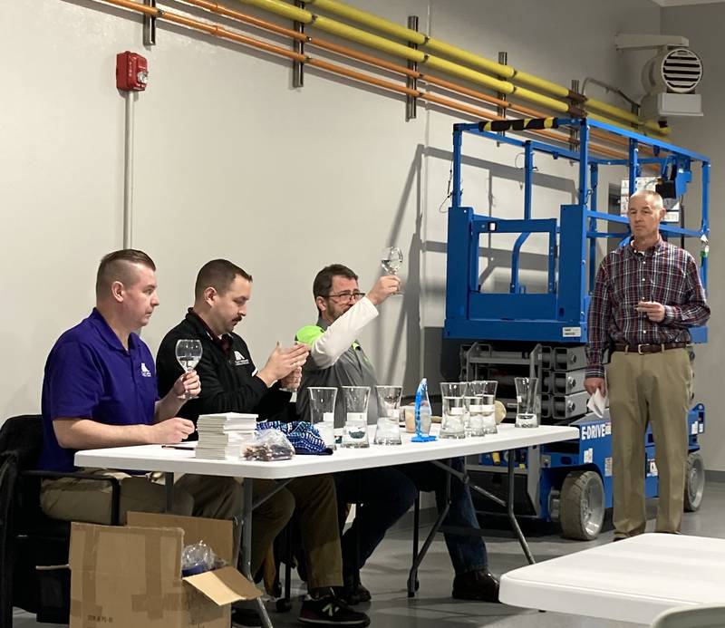 the city of DeKalb's drinking water in the Illinois Section American Water Works Association District 1 Water Taste Test Competition on Jan. 26, 2024, in Freeport. The city of DeKalb was the winner.