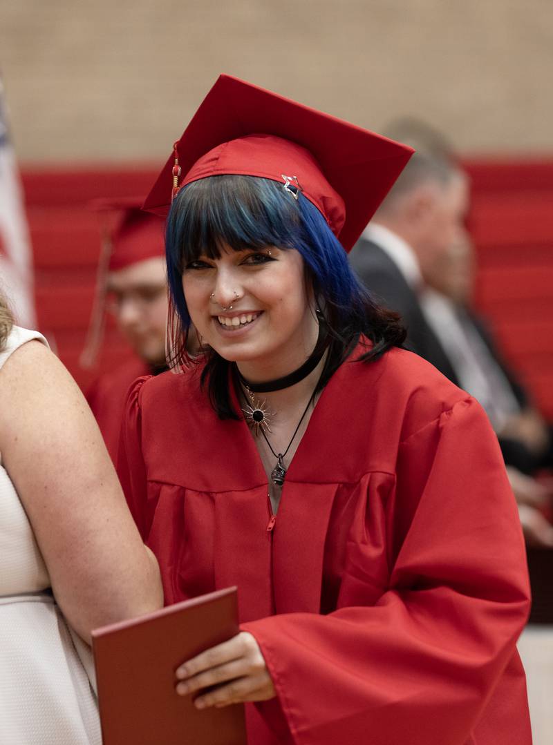 Clara Cartwright smiles after receiving her diploma Friday, May 24, 2024, at Ottawa High School.