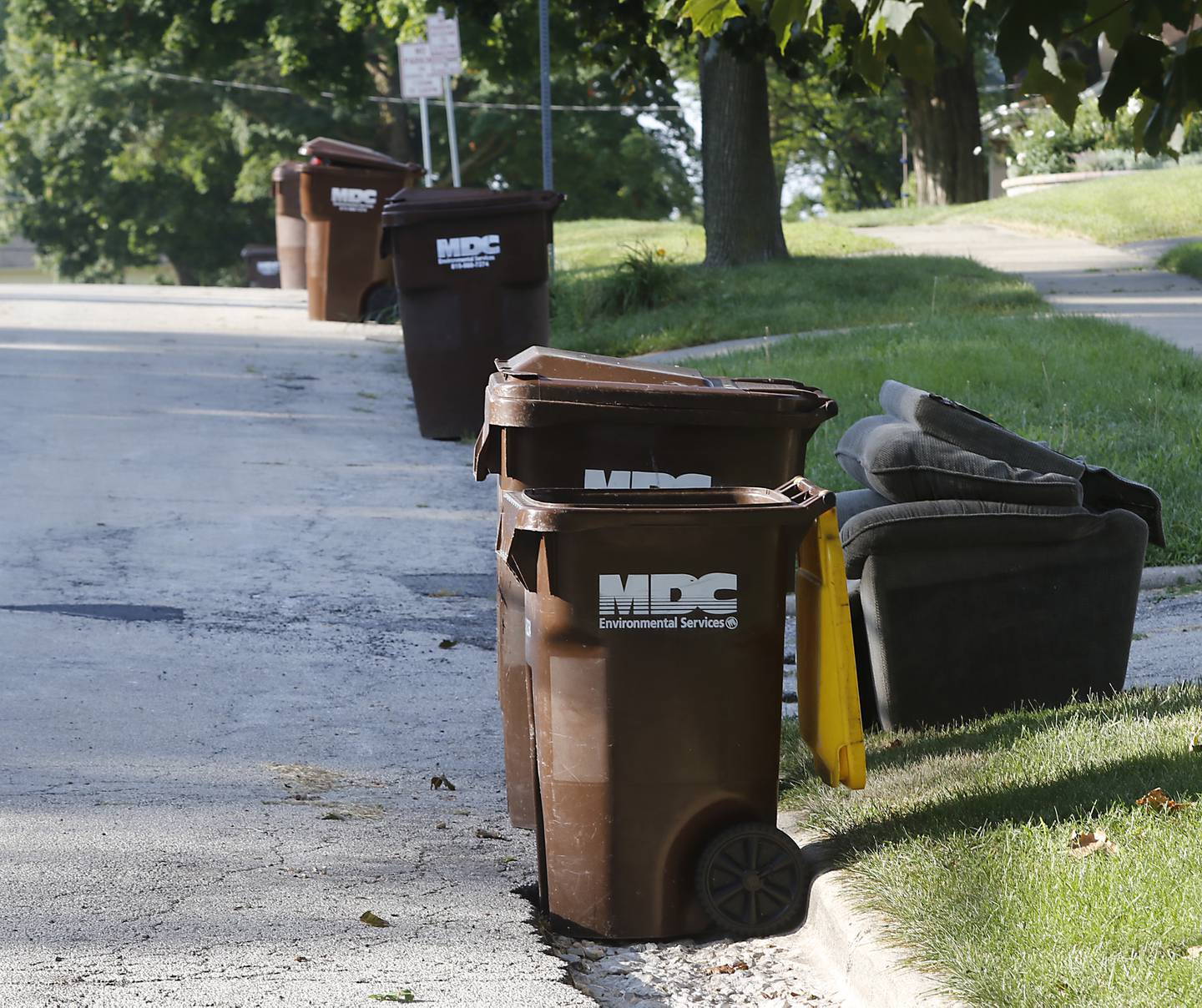 Garbage bins in Woodstock on Wednesday, Aug. 14, 2024.