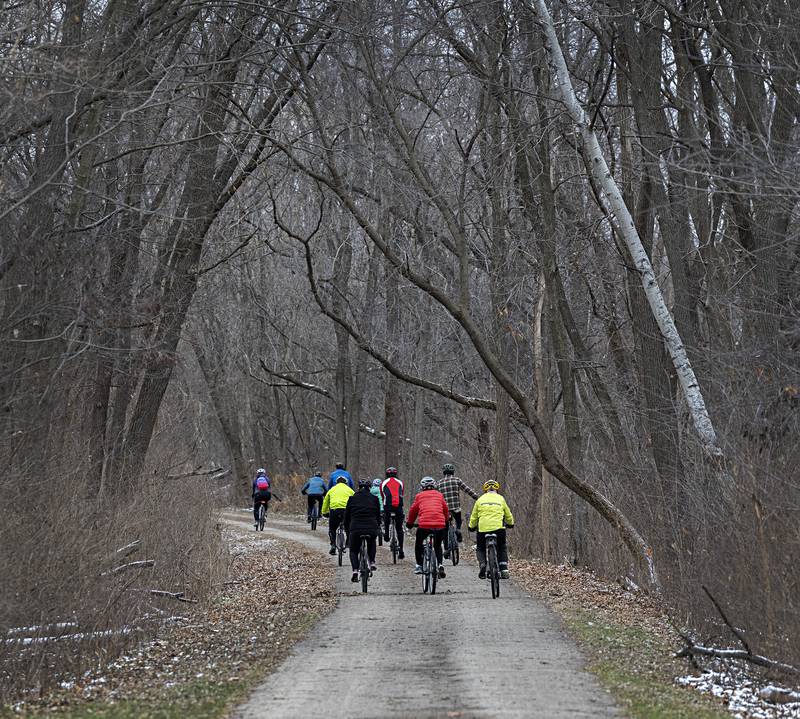 Ten riders took part in the 34th annual New Year's Day bike ride Monday, Jan. 1, 2024 in Dixon. Leaving Green River Cyclery, the riders cruised out to Lowell Park and back for a 10-mile ride.