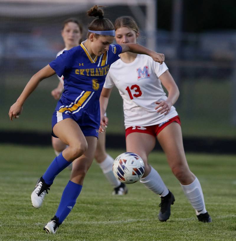 Johnsburg's Elizabeth Smith controls the ball in front of mc13\ during the IHSA Class 1A Marengo Regional championship soccer match on Tuesday, May 14, 2024, at Marengo High School.