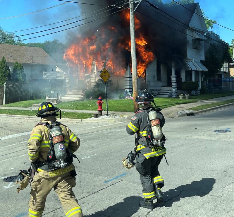 Firefighters respond to a fire on Wednesday, May 22 in the 300 block of Hyde Park Avenue in Joliet.