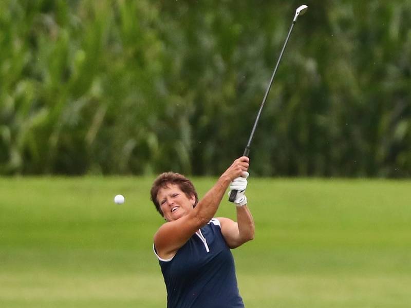 Cheri Russell hits the ball during the Illinois Valley Women's Golf Invitational on Sunday, Aug. 13, 2023 at Wyaton Hills Golf Course in Princeton. Russell shot an 83 to win the event for the fourth time.