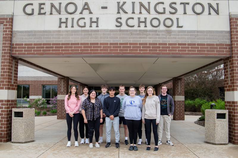 (From left) 2024 Genoa Days King & Queen Scholarship Competition finalists include Rylie Stoffregen, Hannah Langton, Taylor Fry, John Krueger, John Wolcott, Brady Brewick, Steffini McDowell, Connor Leahy, Anelyse Williams, and Hawke Mitchell. The scholarship is administered through the Genoa Area Chamber of Commerce.