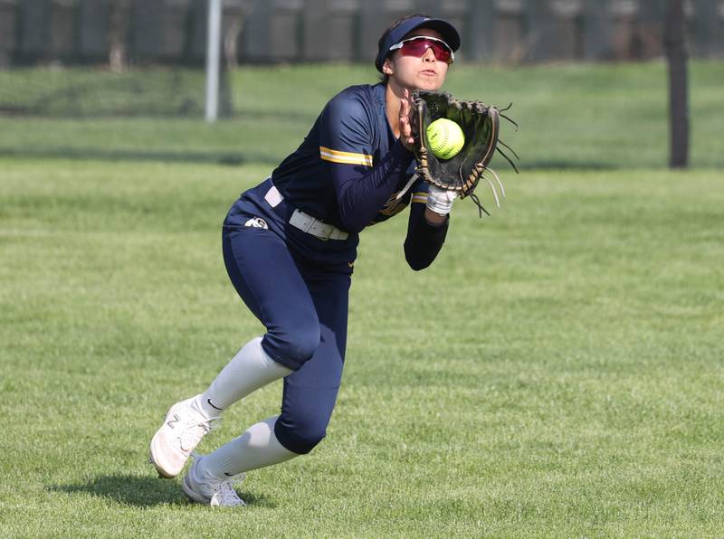 Sterling's Lilly Cantu makes a running catch during their game against Sycamore Tuesday, May 14, 2024, at Sycamore High School.