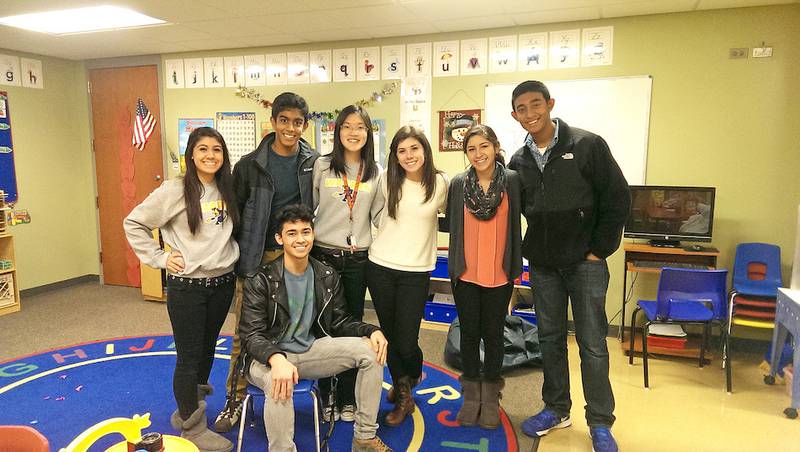 Warren Township High School students Josh Luka (front) and (back row from left to right) Katie Diaz, Ammar Khan, Allison Lu, Christie Clark, Camila Sanchez and Asif Huq.